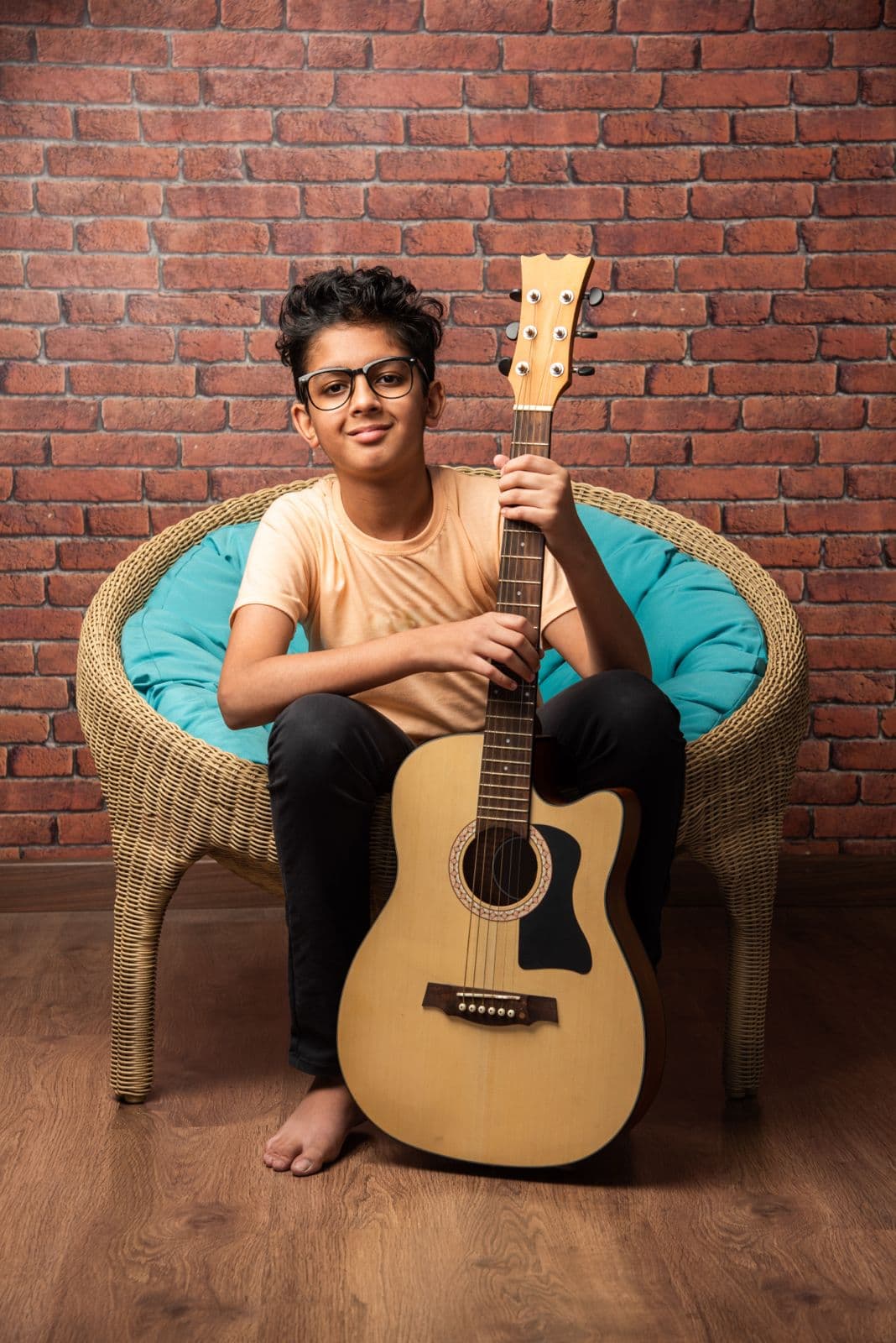 Student learning guitar